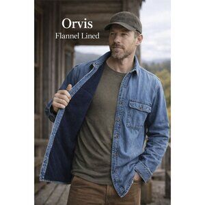Orvis Heavyweight Flannel Lined Denim Shirt Jacket Sz L Workwear Heritagecore